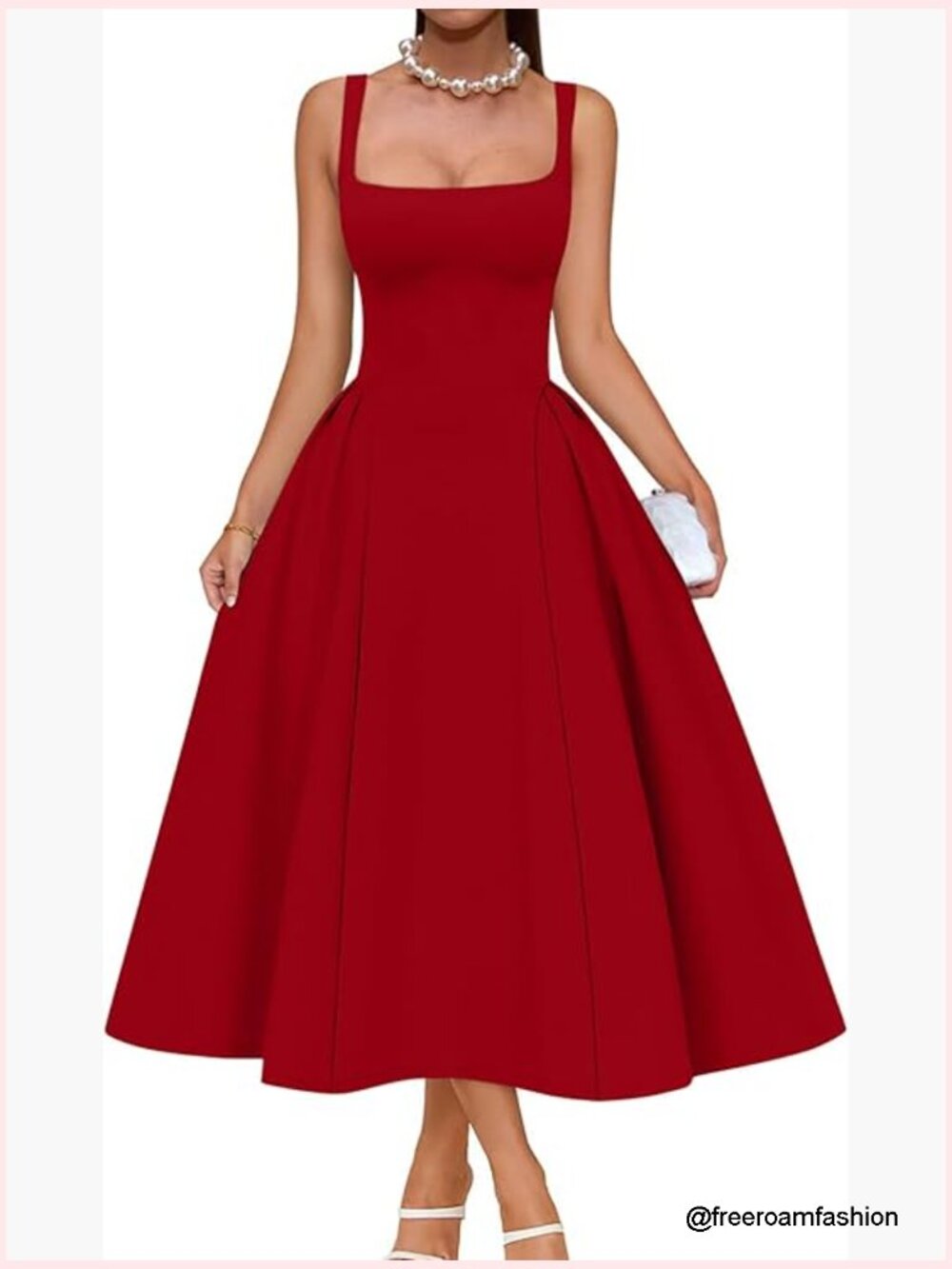 Square Neck Off Shoulder Midi Dress Formal Wedding Party Size S M L XL